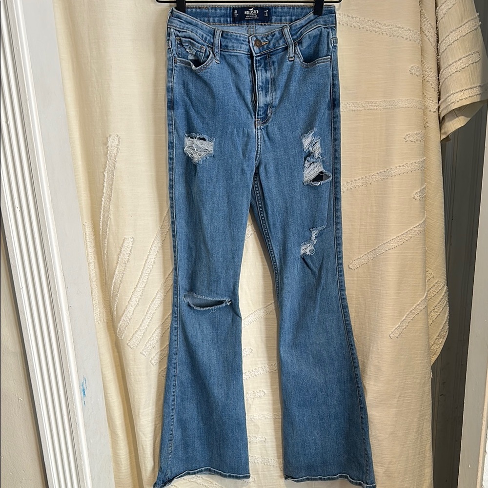 Hollister | Blue Distressed Flare Wide Leg Jeans Size 5R